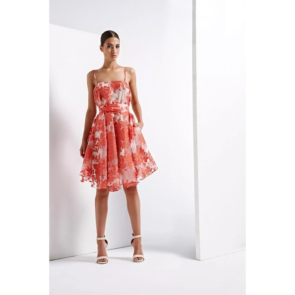 John Paul Ataker Couture 2016 Red Floral Embroidered Illusion Dress Twirly  38 S